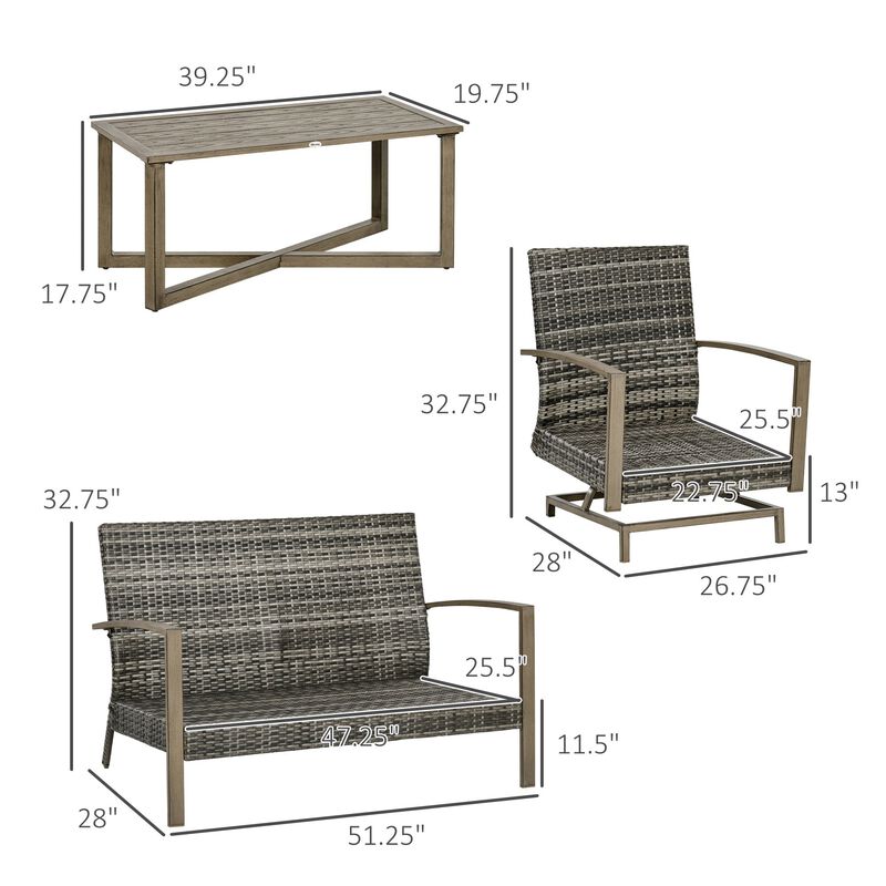 Outdoor Conversation Set: 4-Piece Patio Furniture with Rocking Chair & Loveseat