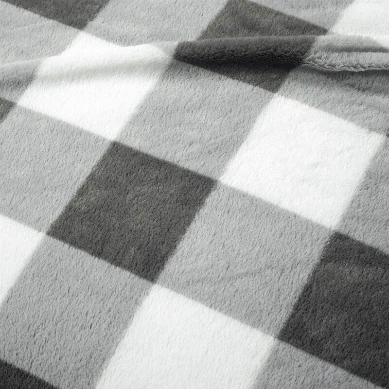 Hivvago King Size Plaid Soft Faux Fur Comforter Set in Black White Grey