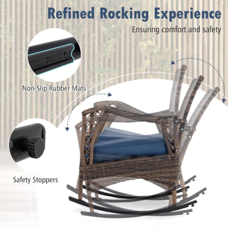 Hivvago 4 Pieces Wicker Rocking Set with Bungee Rope Seat