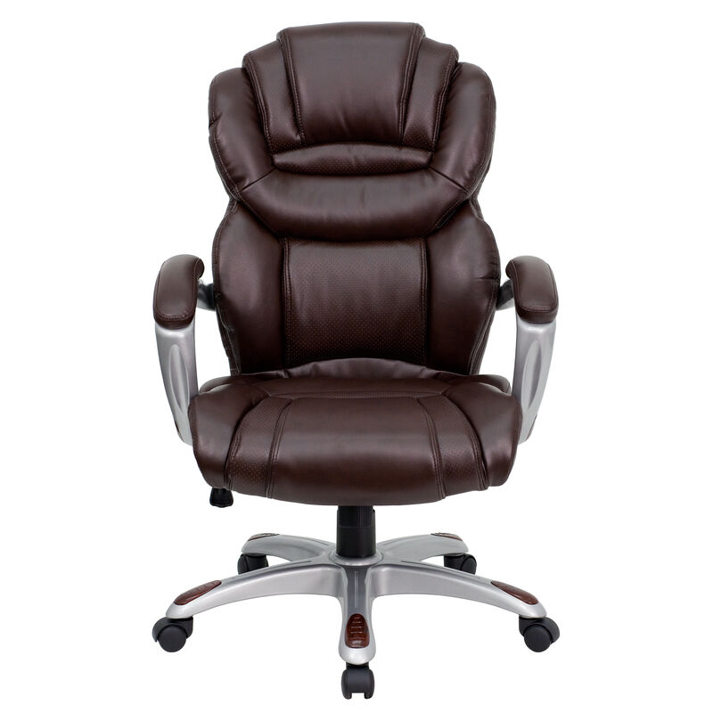 Stella High Back Brown LeatherSoft Executive Swivel Ergonomic Office Chair with Arms