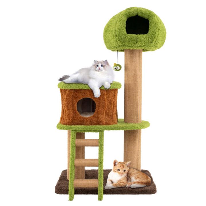 Hivvago Cute Cat Tree for Indoor Cats with Mushroom-shaped Nest Condo and Climbing Ladder
