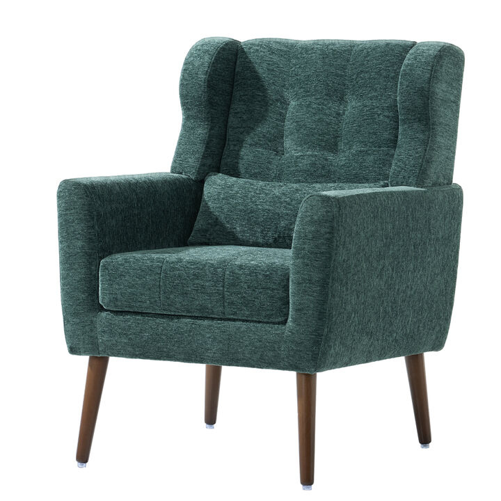 Modern Accent Chair Upholstered Foam Filled Living Room Chairs Comfy Reading Chair Mid Century Modern Chair with Chenille Fabric Lounge Arm Chairs Armchair for Living Room Bedroom (Blackish Green)