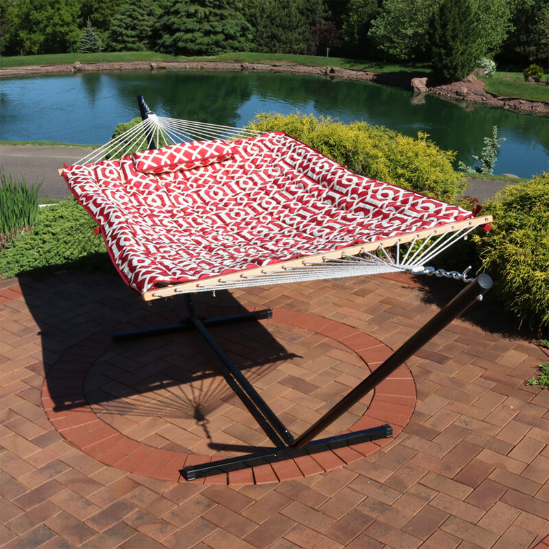 Sunnydaze 2-Person Rope Hammock with Steel Stand and Pad/Pillow