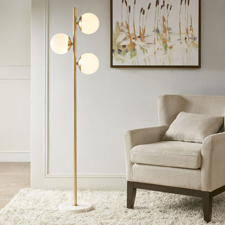Gracie Mills Lindy 3-Globe Light Floor Lamp with Marble Base
