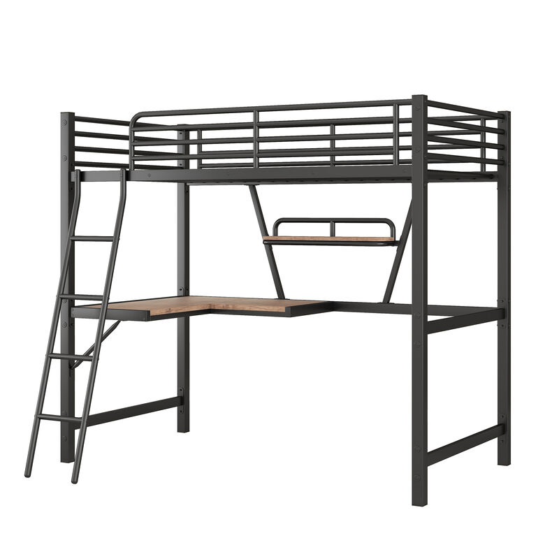 Merax Metal Frame Loft Bed with Desk and Shelf