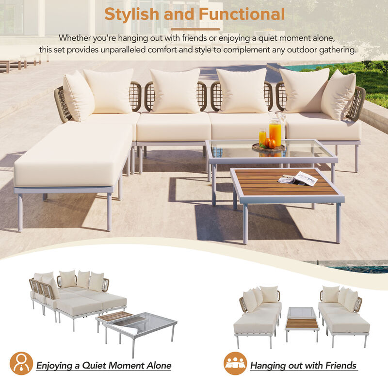 Merax Multifunctional 8 Pieces Patio Sectional Sofa Set