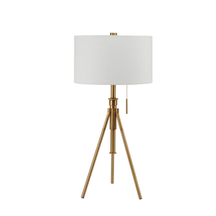32-37 Inch Table Lamp, Adjustable Height, Modern Tripod Legs, Metal, Gold - Benzara