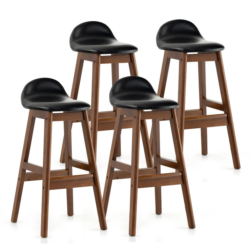 27.5 Inch Set of 2 Upholstered PU Leather Barstools with Back Cushion-Brown