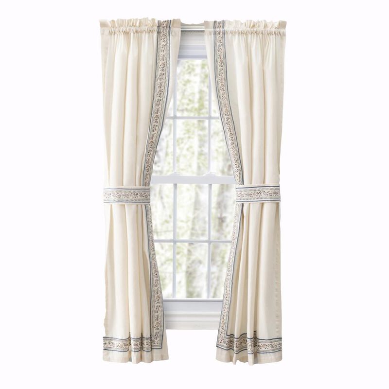 Ellis Curtain Richmark Tailored Rod Pocket Design Curtain Panel Pair for Windows with Ties 70" x 54" Natural