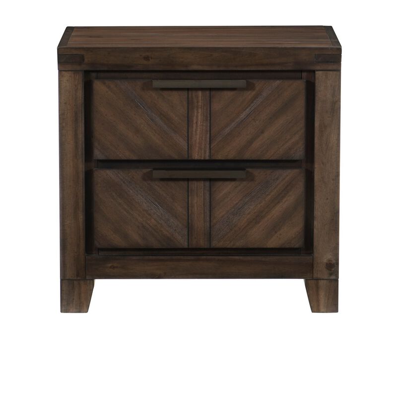 2 Drawer Wooden Nightstand with Antique Handles and Chamfered Feet, Brown - Benzara