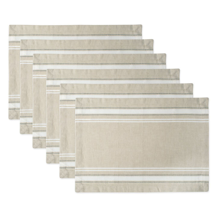 Set of 6 White and Gray French Stripe Rectangular Placemats 19" x 13"