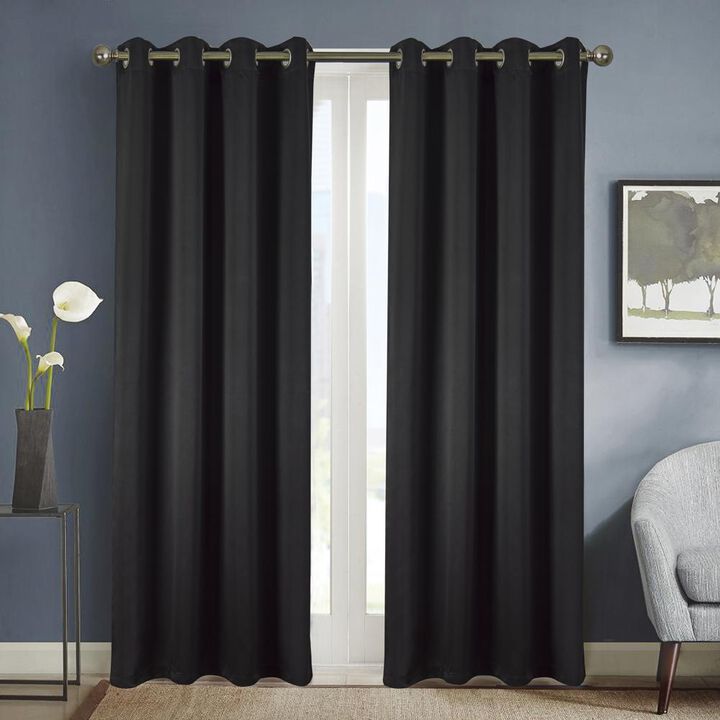 Olivia Gray Anchorage Solid Blackout Grommet Curtain Panel Pair - 54x84", Black