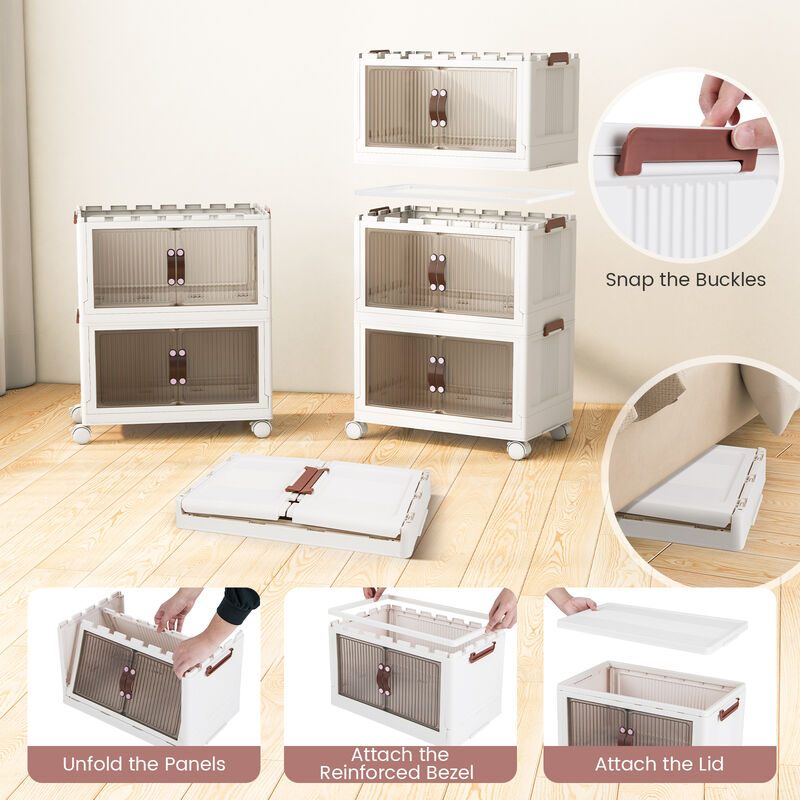 3-Tier Stackable Storage Boxes Bins with Magnetic Doors and Lockable Casters