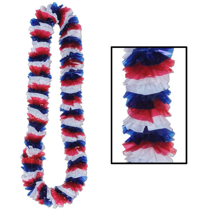 Club Pack of 100 Red  White and Blue Patriotic Soft-Twist Poly Party Leis