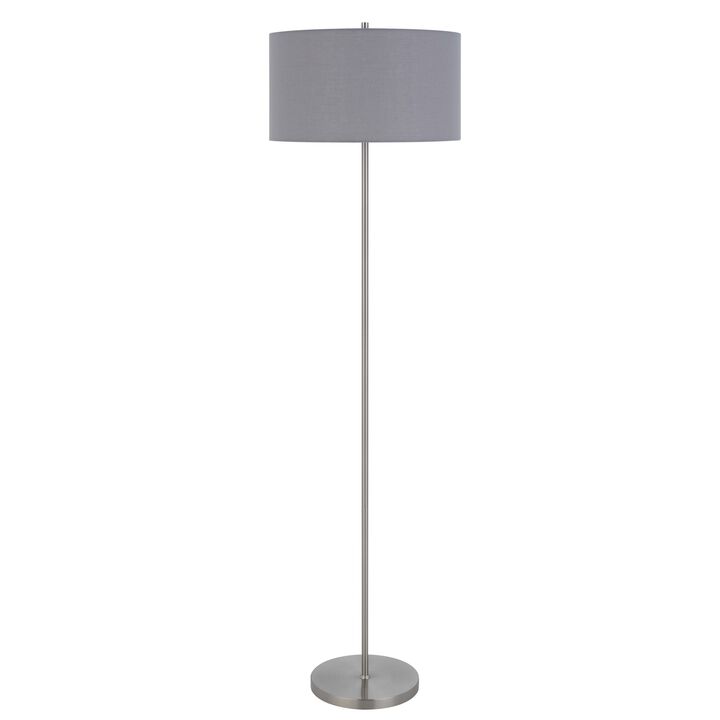 Sie 59 Inch Floor Lamp, Gray Linen Shade, Round Base, Silver Metal Pole - Benzara