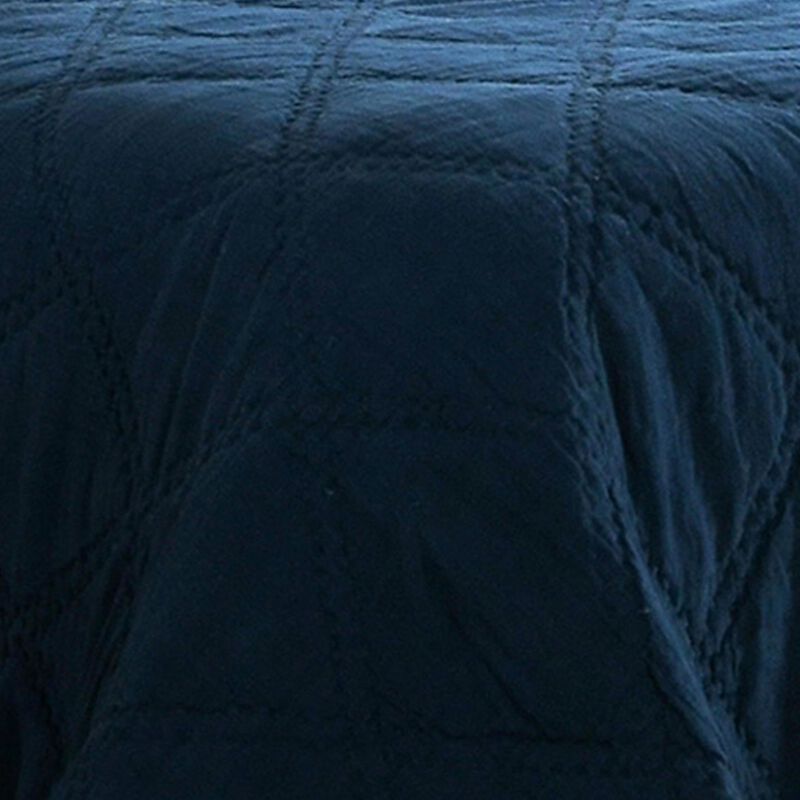 Hara Hand Quilted Flax Linen Quilt Polyester Fill, Midnight Blue-Benzara