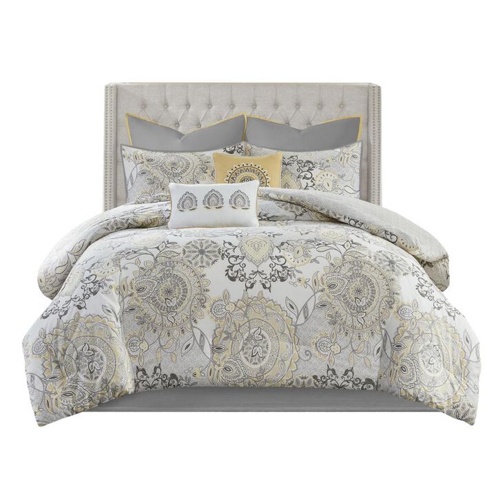 Belen Kox 8 Piece Cotton Floral Printed Reversible Comforter Set, Cal King, Belen Kox