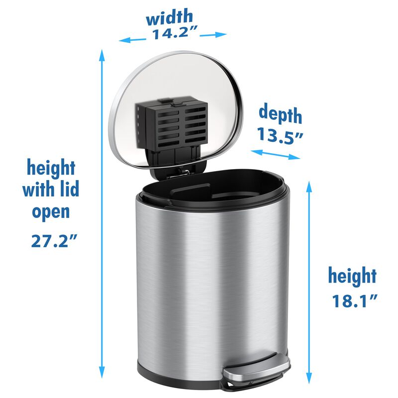 iTouchless 5 Gallon / 19 Liter SoftStep Semi-Round Step Pedal Trash Can