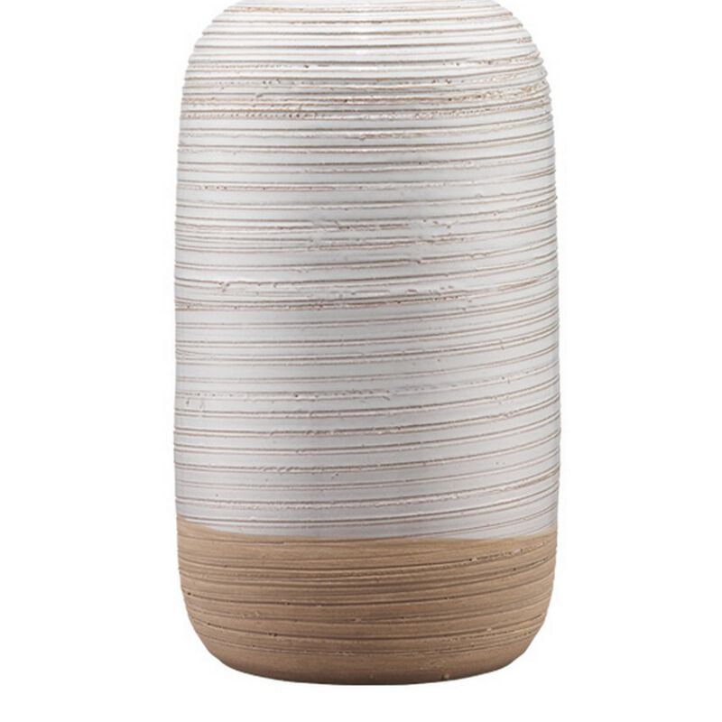 Table Lamp with Brushed Ceramic Body and Fabric Shade, Cream-Benzara