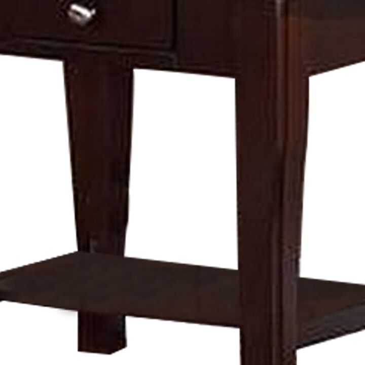 Jett 24 Inch Wood End Table with 1 Drawer, Bottom Shelf, Cherry Brown -Benzara