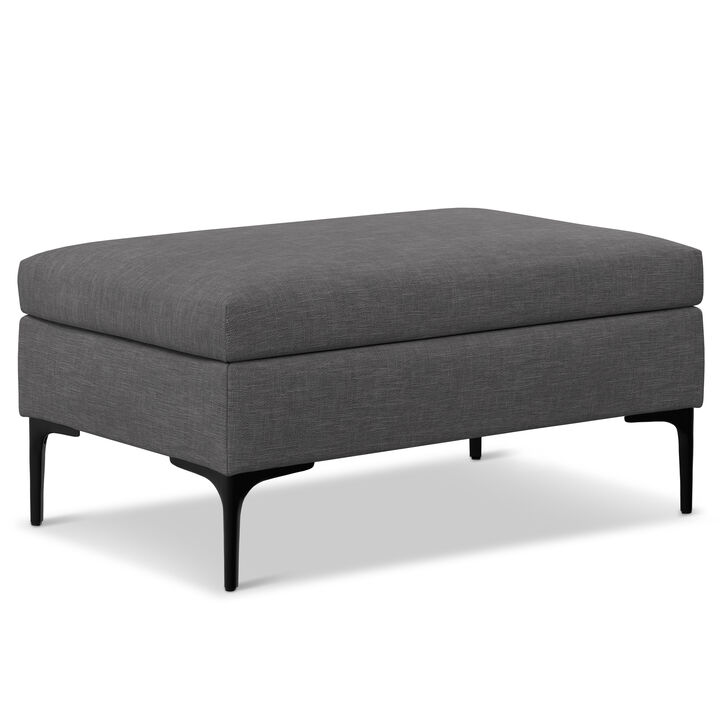 Rebecca 36 inch Wide Mid Century Rectangle Rectangular Coffee Table Storage Ottoman with Lift Up Lid in Slate Grey Polyester linen Look, Assembled