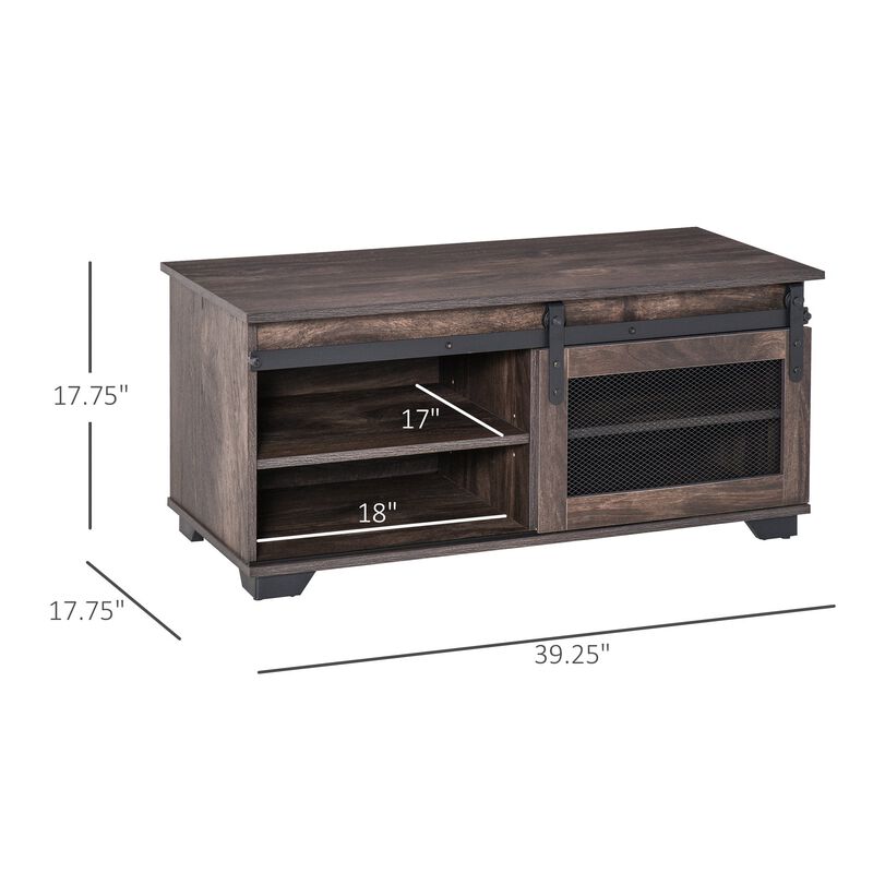 Dark Brown Rustic Table: Farmhouse Coffee Table with Sliding Barn Door