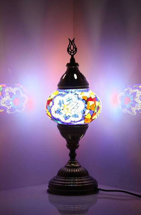 14.5 in. Handmade Multicolor Flower Mosaic Glass Table Lamp with Brass Color Metal Base