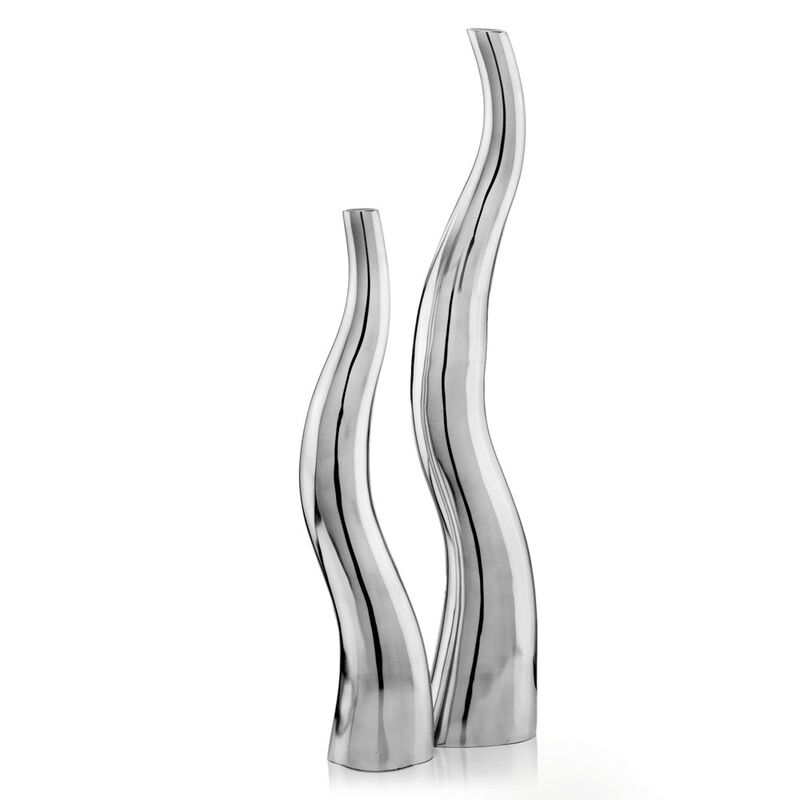 Homezia Set Of 2 Modern Tall Silver Squiggly Vases