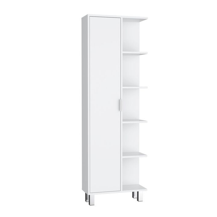 DEPOT E-SHOP Keller 63" H Linen Cabinet, with 1 door and 9 shelves, White,