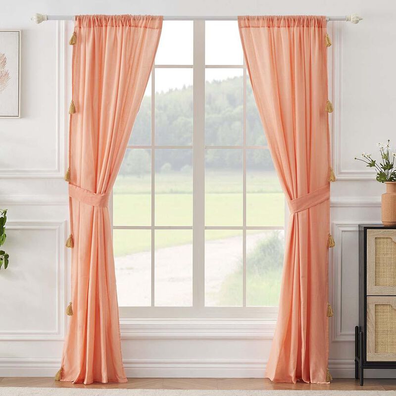 Greenland Home Monterrey Festooned with Large Tassels Premium Window Panel Pair - Each 42"x84" Coral