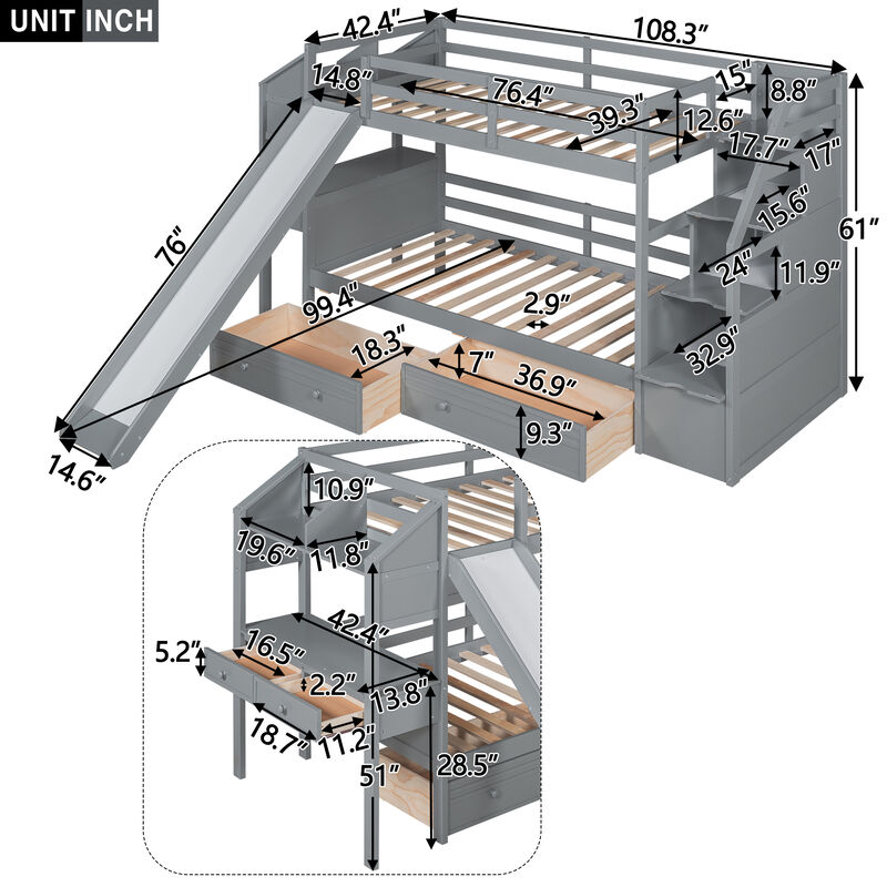 Merax Bunk Bed with Storage Staircase and Drawers