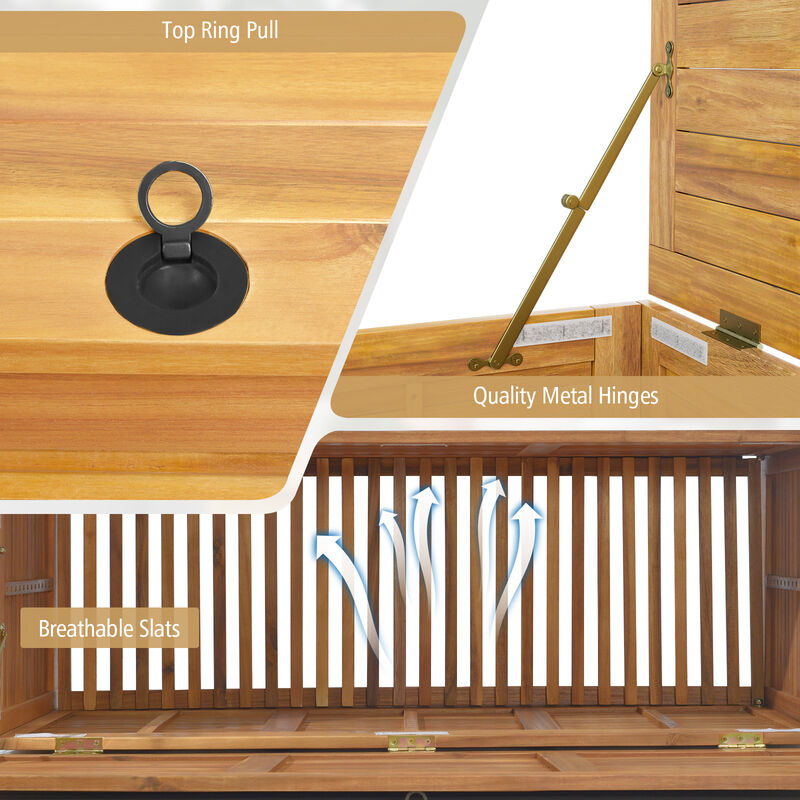 Rolling Patio Wooden Deck Box with 2 Wheelsand Side Handle for Outdoor