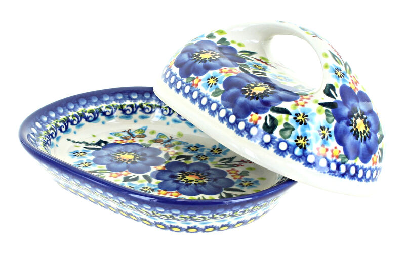 Blue Rose Polish Pottery Spring Blossom Butter Dish