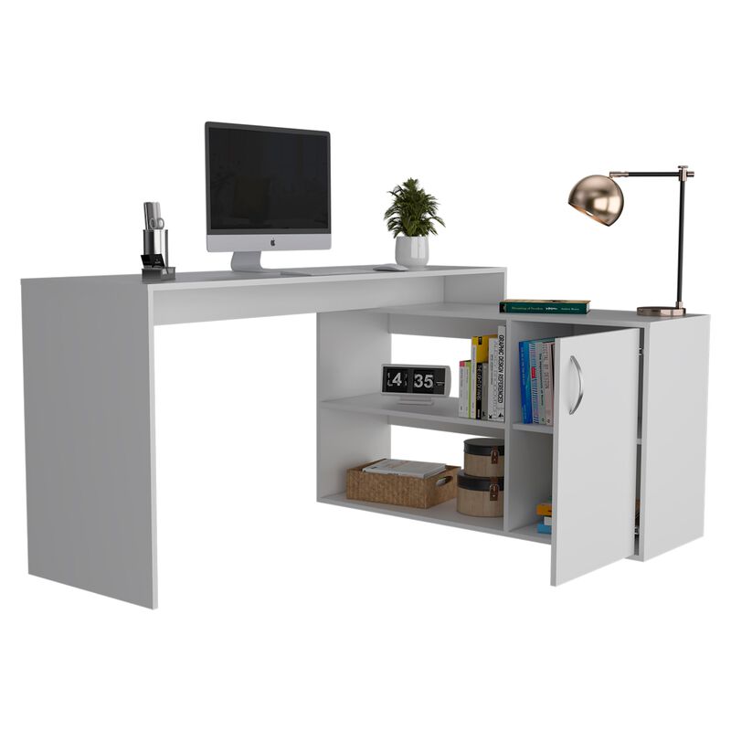 Axis Modern L-Shaped Computer Desk with Open & Closed Storage -Light Gray