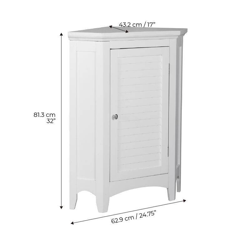 Teamson Home Glancy One Shutter Doors Wooden Corner Stand Floor Cabinet White