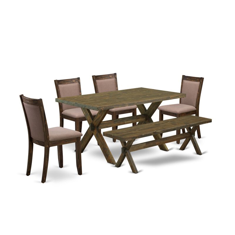 East West Furniture X776MZ748-6 6Pc Dining Set - Rectangular Table , 4 Parson Chairs and a Bench - Multi-Color Color