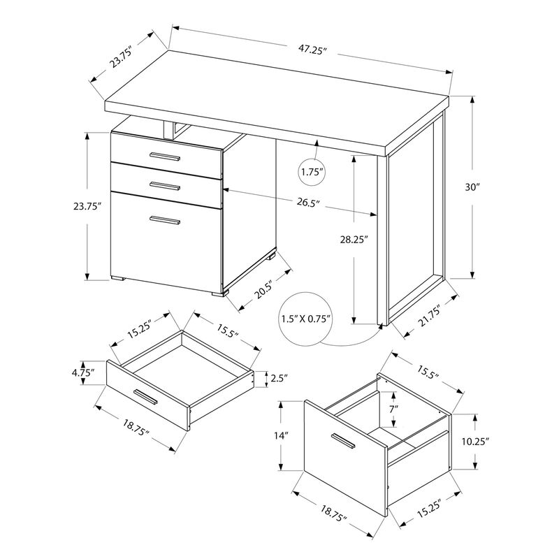 Monarch Specialties I 7644 Computer Desk, Home Office, Laptop, Left, Right Set-up, Storage Drawers, 48"L, Work, Metal, Laminate, Beige, Black, Contemporary, Modern