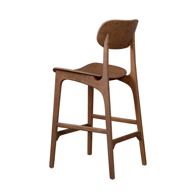 Seln 24 Inch Counter Stool Chair, Curved Seat, Open Back, Dark Brown Wood - Benzara