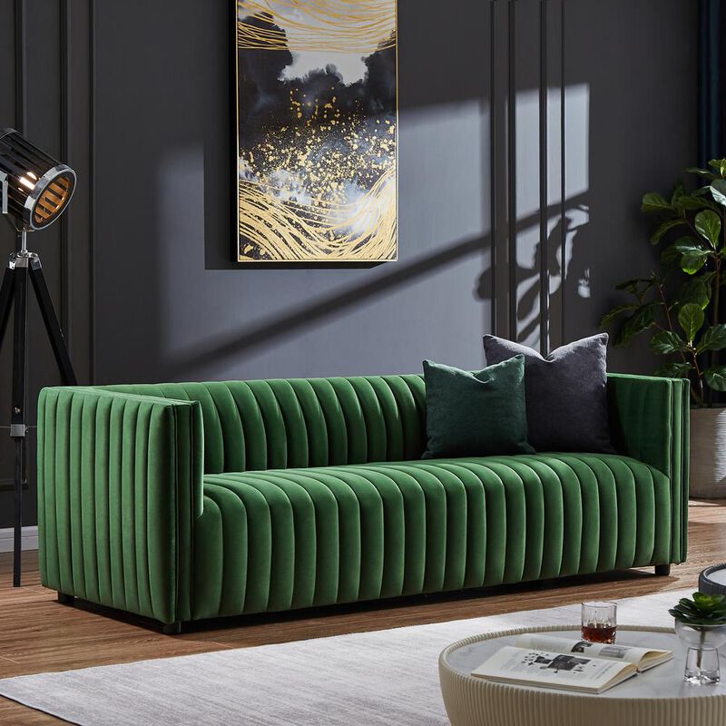 Ashcroft Furniture Co Dominic Channel Tufted Velvet Sofa
