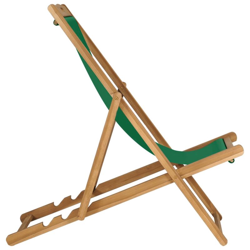 vidaXL Folding Beach Chair Solid Teak Wood Green