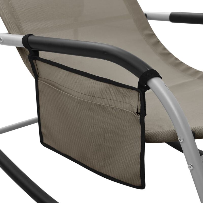 vidaXL Sun Lounger - Textilene Material, Taupe and Gray - Perfect for Garden or Beach, Comes with a Pillow and a Side Bag, Easy Assembly Required