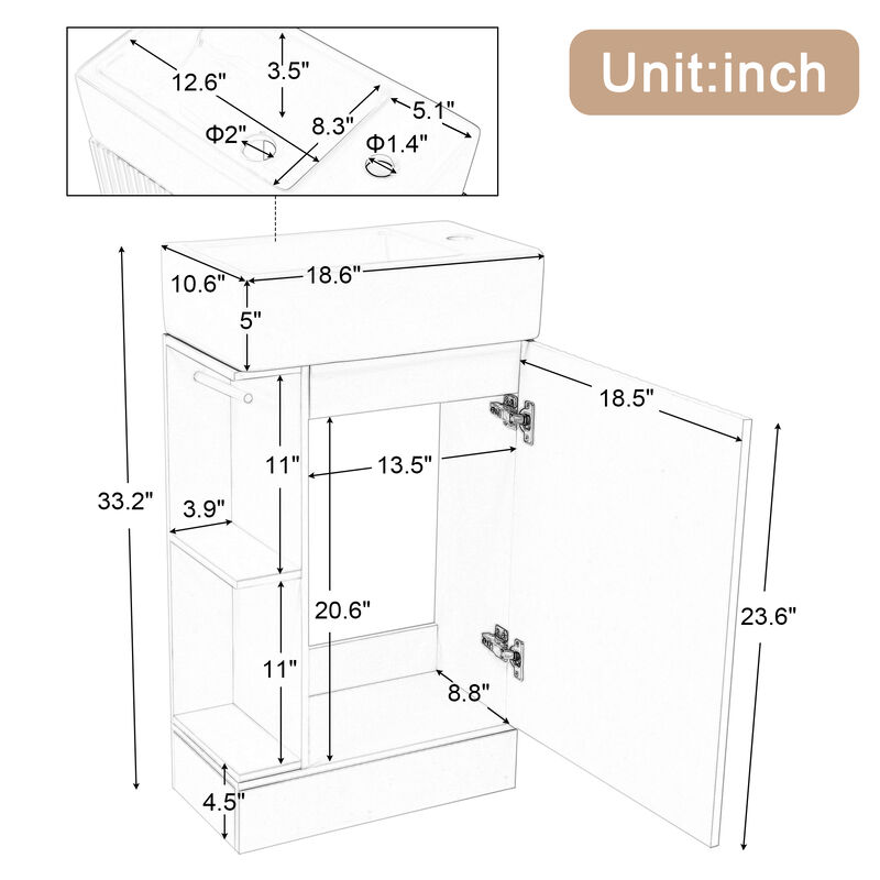 Merax Bathroom Vanity Cabinet with Two-tier Shelf