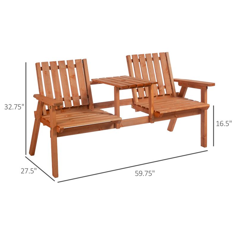 Orange Patio Love Seat: Wooden Bench with Center Table & Umbrella Hole