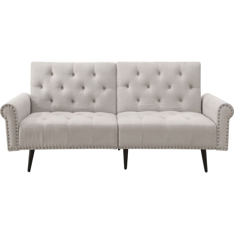 Adjustable Sofa with Button Tufting and Rolled Arms, White-Benzara