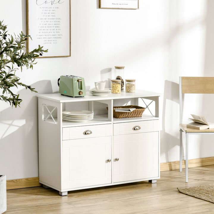 Sideboard Buffet Cabinet with Storage Drawers, Large Tabletop and Crossbar Side Design, White