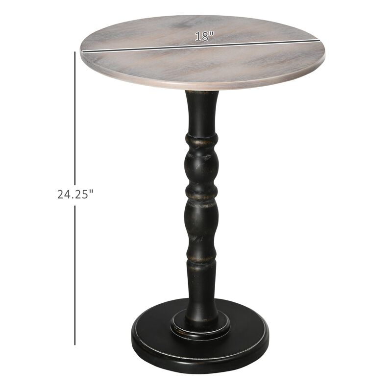 Pedestal Side Table with Round Tabletop, Rustic End Table with Solid Wood Leg for Living Room, Bedroom, Light Grey/Black