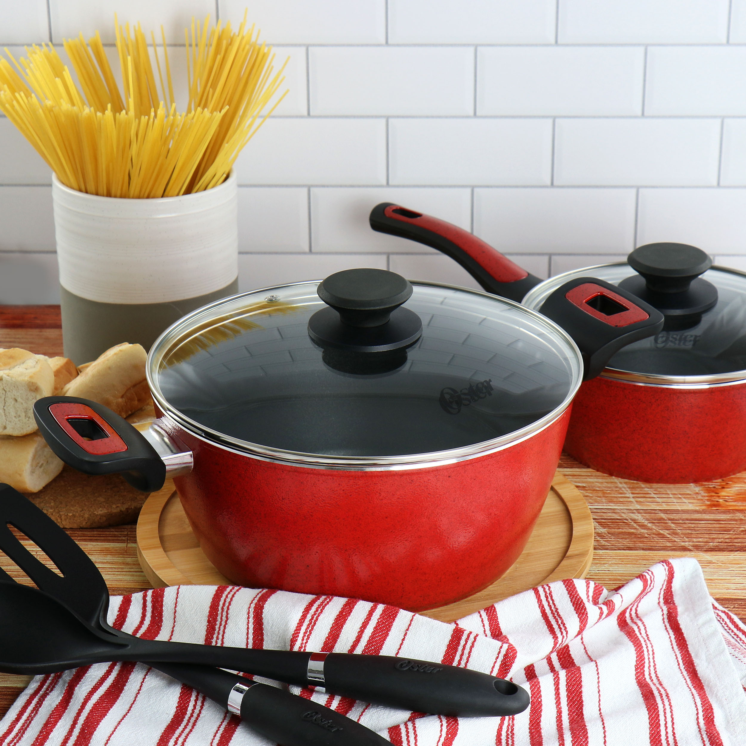 Oster 7 Piece Non Stick Aluminum Cookware Set in Red - On Sale - Bed Bath &  Beyond - 33922423