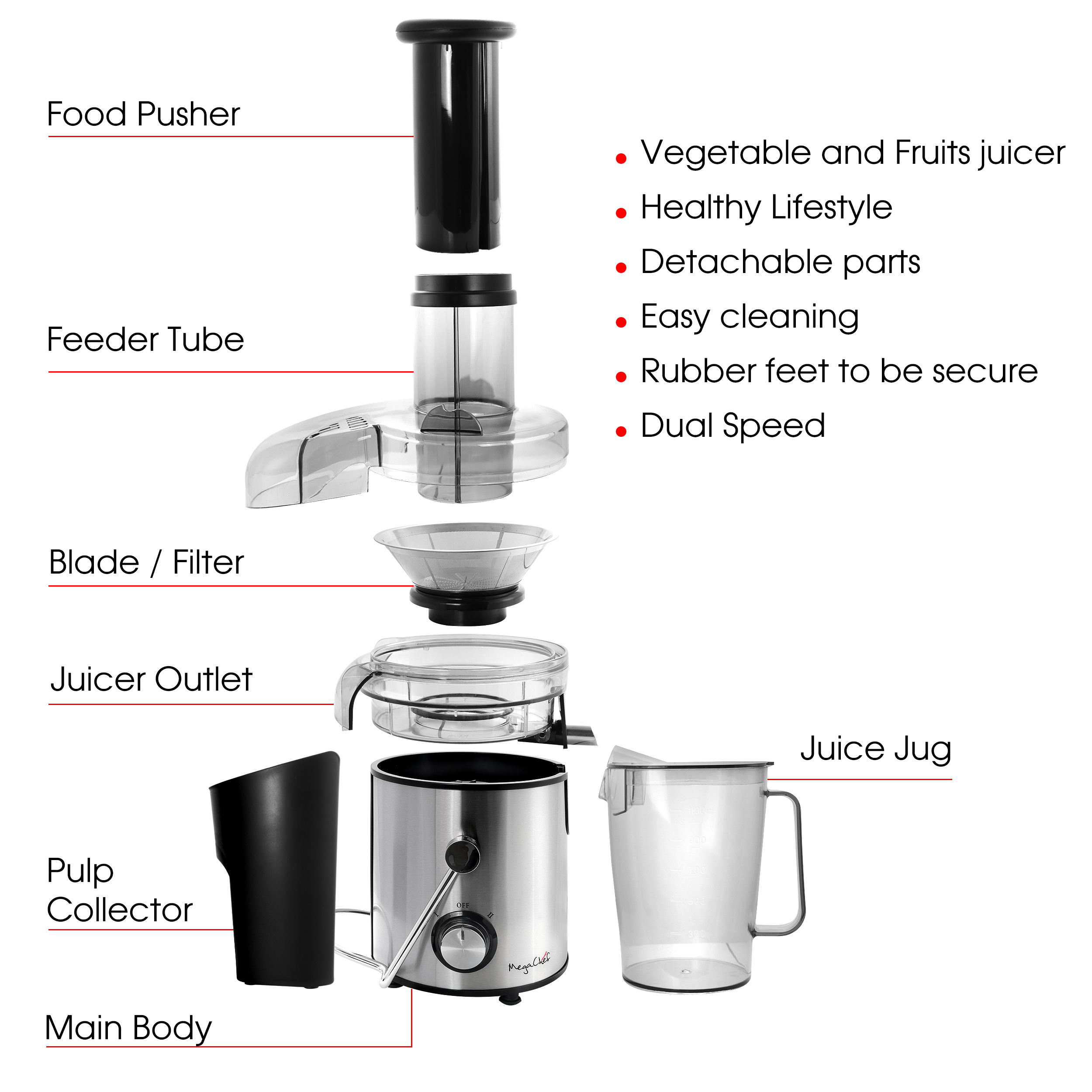 Dropship 1000W Centrifugal Juicer Juice Extractor With 2 Speeds