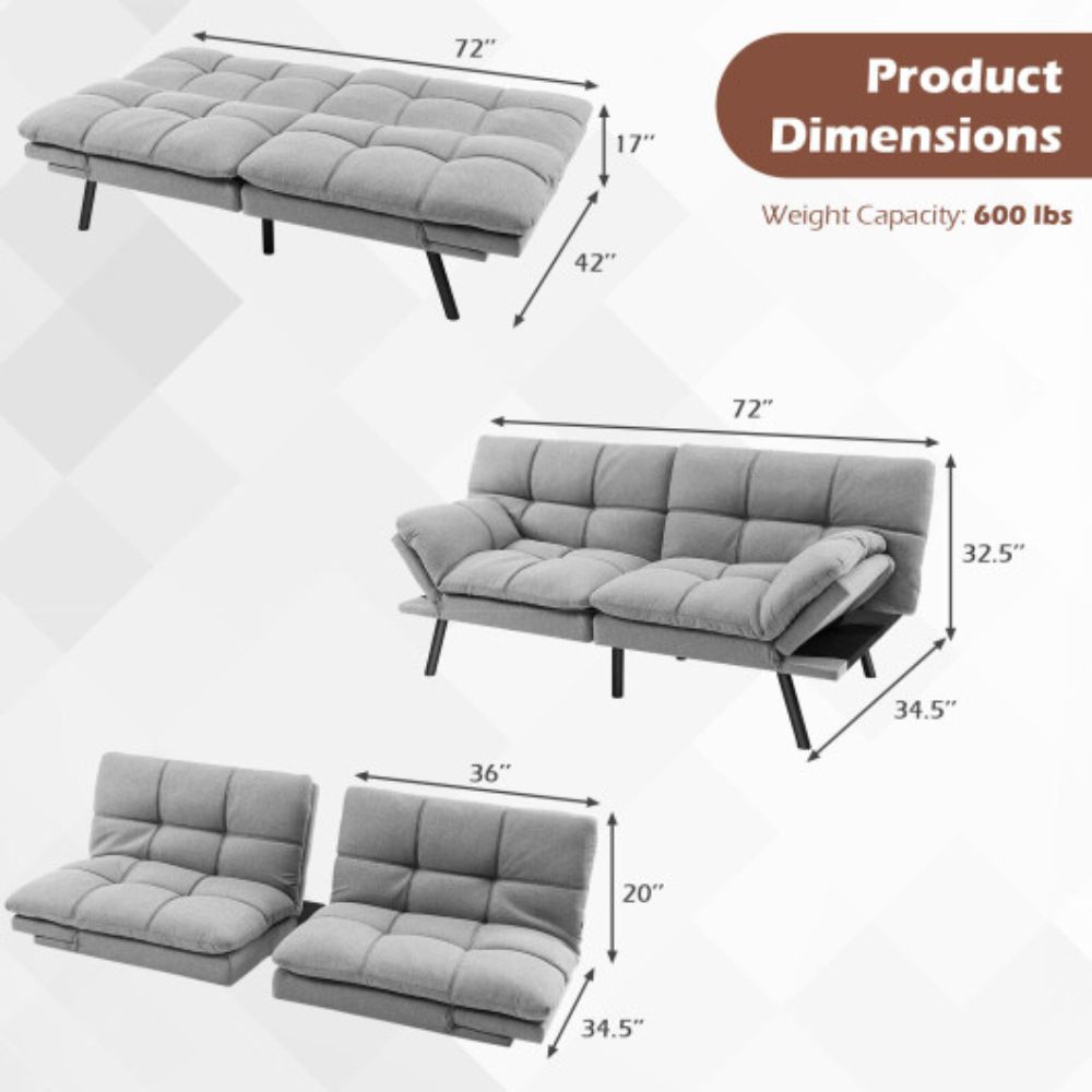 Futon Sofa Bed – Sleeper Convertible Futon Couch, Memory Foam