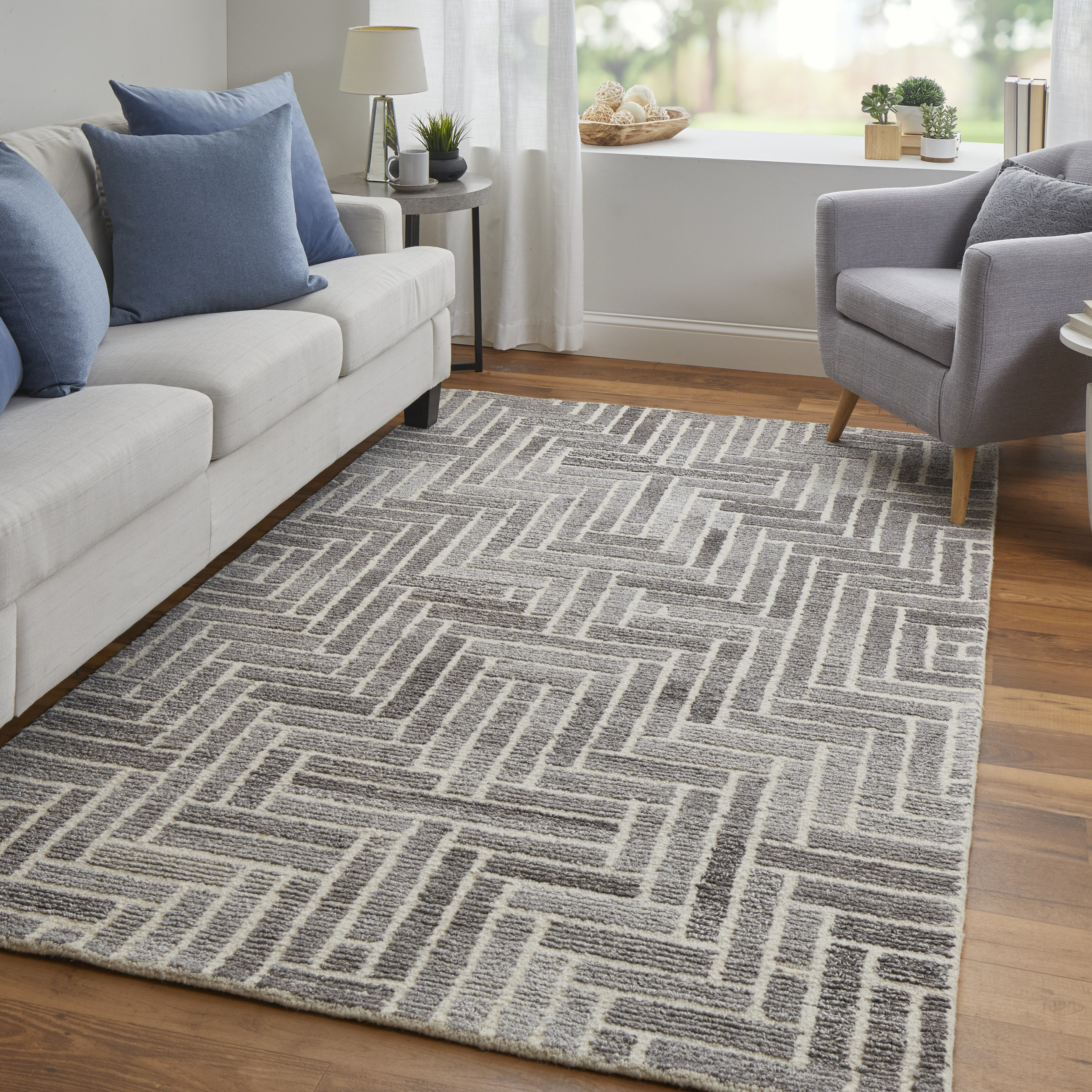 Feizy Asher Industrial Geometric, Taupe/Gray/Ivory, 10' x 14' Area